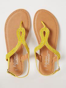 Yellow Leather Beaded Toe Post Slingback Sandals